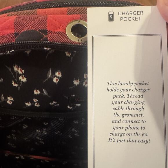 NEW Vera Bradley Iconic Campus Backpack Garnet Buffalo Check Christmas Red Plaid - Picture 9 of 16